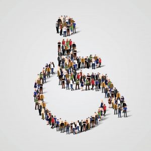 People standing in a handicap symbol.